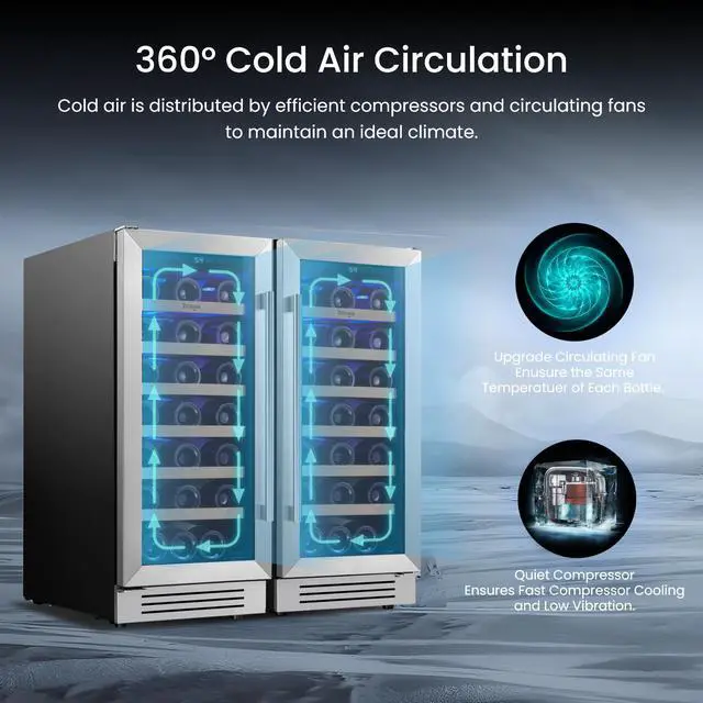 Alt view image 4 of 7 - Yeego 30 Inch Wine Fridge Bundle, 2 Sets of 15 Inch Dual Zone Wine Cooler, Holds 66 Bottles, Adjustable Shelves, Glass Door, 4065°F Digital Temperature Control, Built in or Freestanding Installation