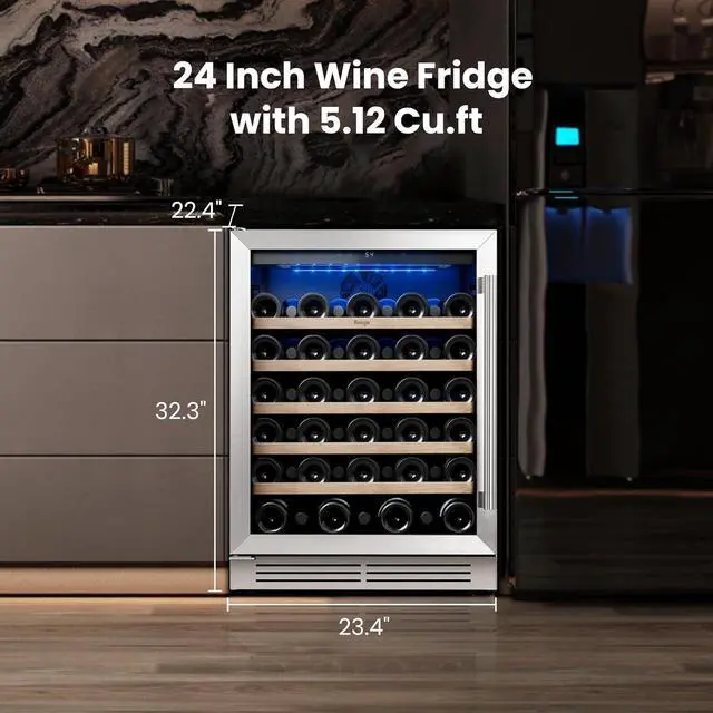 Alt view image 2 of 7 - Yeego 24 Inch Wine Cooler Refrigerator - 52 Bottles Wine Fridge with Glass Door & Adjustable Shelves, 40-65°F Digital Temperature Control, Built-In or Freestanding for Home Bar Office (Left-Hinged)
