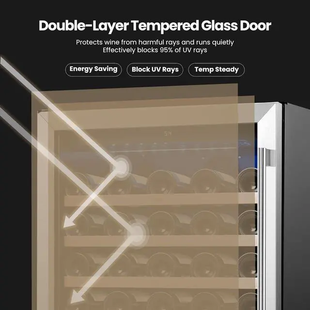 Alt view image 6 of 7 - Yeego 24 Inch Wine Cooler Refrigerator - 52 Bottles Wine Fridge with Glass Door & Adjustable Shelves, 40-65°F Digital Temperature Control, Built-In or Freestanding for Home Bar Office (Left-Hinged)