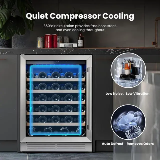 Alt view image 5 of 7 - Yeego 24 Inch Wine Cooler Refrigerator - 52 Bottles Wine Fridge with Glass Door & Adjustable Shelves, 40-65°F Digital Temperature Control, Built-In or Freestanding for Home Bar Office (Left-Hinged)