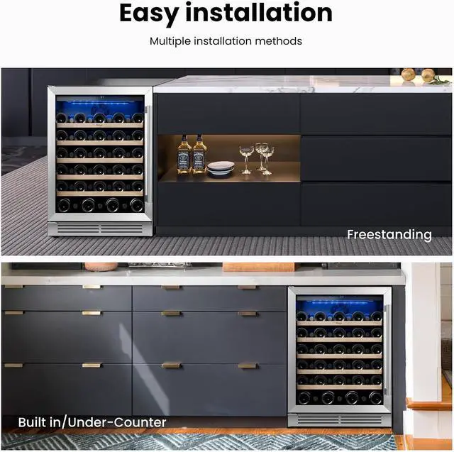 Alt view image 7 of 7 - Yeego 24 Inch Wine Cooler Refrigerator - 52 Bottles Wine Fridge with Glass Door & Adjustable Shelves, 40-65°F Digital Temperature Control, Built-In or Freestanding for Home Bar Office (Left-Hinged)