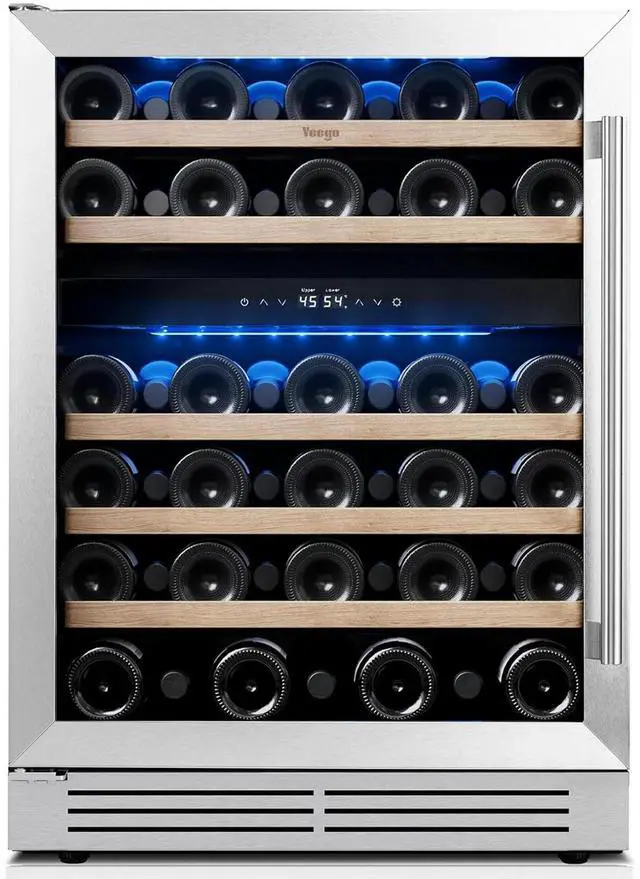 Main image of Yeego 24 Inch Wine Cooler Refrigerator - 52 Bottle Dual Zone Wine Fridge with Dual-Layer Glass Door & Adjustable Shelves, 40-65°F Digital Temperature Control, Built-In/Freestanding for Home Bar Office