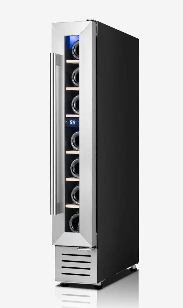 Main image of Yeego 7 Bottle Wine Fridge Cooler, 40-65°F Wine Refrigerator with Glass Door and Adjustable Shelves, Blue LED Lighting, Built-In/Freestanding/Under Counter Compressor Wine Cellar for Home Bar Office