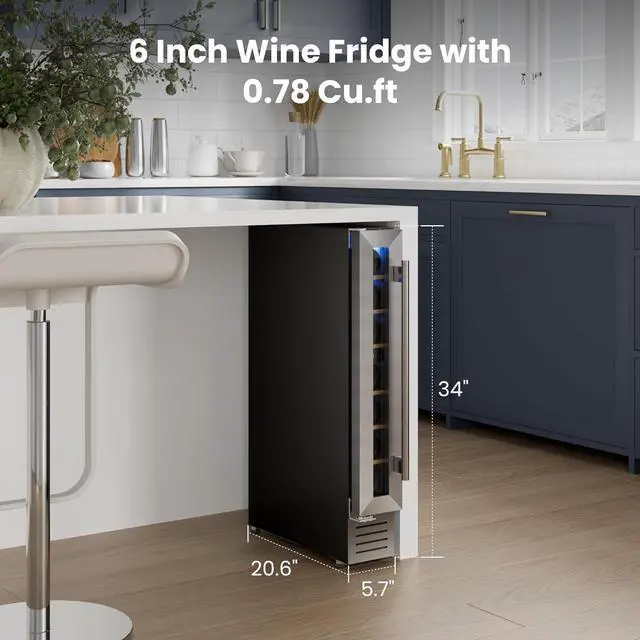 Alt view image 2 of 7 - Yeego Wine Cooler Refrigerator - 7 Bottles Mini Wine Fridge with Glass Door, 40-65°F Digital Temperature Control, Touch Control, Built-In/Freestanding/Under Counter for Kitchen Bar Office(Left-Hinged)