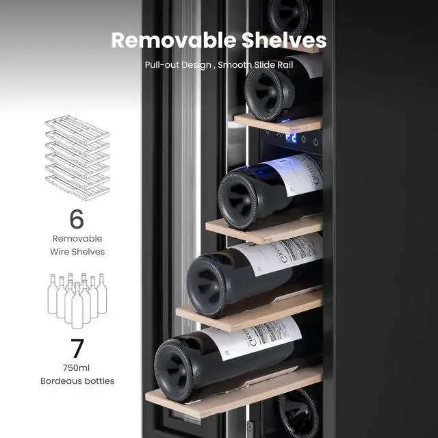 Alt view image 3 of 7 - Yeego Wine Cooler Refrigerator - 7 Bottles Mini Wine Fridge with Glass Door, 40-65°F Digital Temperature Control, Touch Control, Built-In/Freestanding/Under Counter for Kitchen Bar Office(Left-Hinged)
