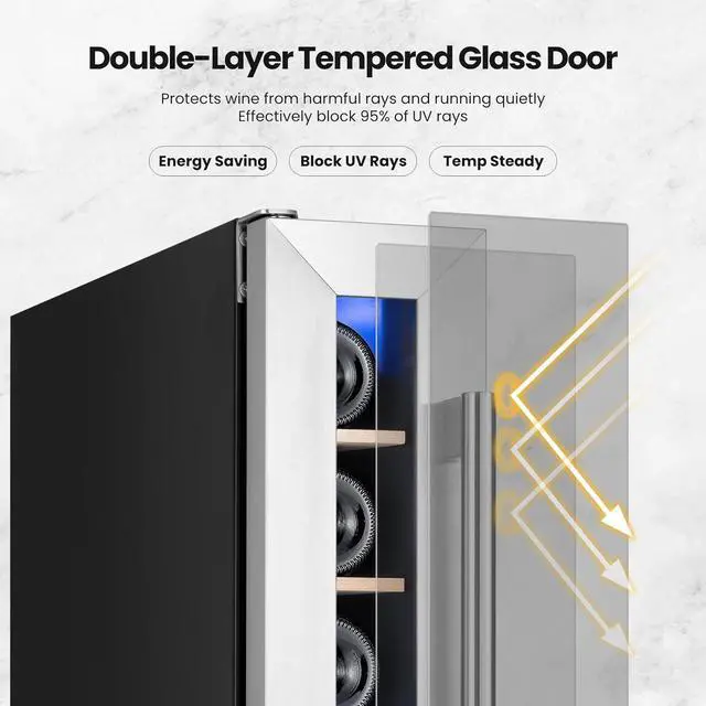 Alt view image 6 of 7 - Yeego Wine Cooler Refrigerator - 7 Bottles Mini Wine Fridge with Glass Door, 40-65°F Digital Temperature Control, Touch Control, Built-In/Freestanding/Under Counter for Kitchen Bar Office(Left-Hinged)