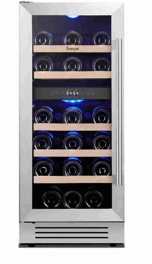 Main image of Yeego 15 Inch Wine Fridge, 28 Bottles Dual Zone Wine Cooler & Refrigerator with Double-Layer Glass Door, Blue LED Light, 40-65°F Digital Temperature Control, Freestanding/Built-In for Home Bar Kitchen