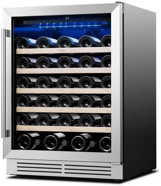 Main image of Yeego 24 Inch Wine Cooler Refrigerator - 52 Bottles Wine Fridge with Double-Layer Tempered Glass Door, Adjustable Shelves, 40-65°F Built-In or Freestanding Compressor for Home Bar Office (5.12 Cu.ft)
