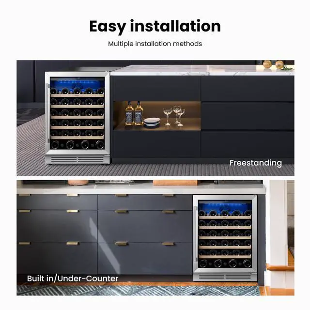 Alt view image 7 of 7 - Yeego 24 Inch Wine Cooler Refrigerator - 52 Bottles Wine Fridge with Double-Layer Tempered Glass Door, Adjustable Shelves, 40-65°F Built-In or Freestanding Compressor for Home Bar Office (5.12 Cu.ft)