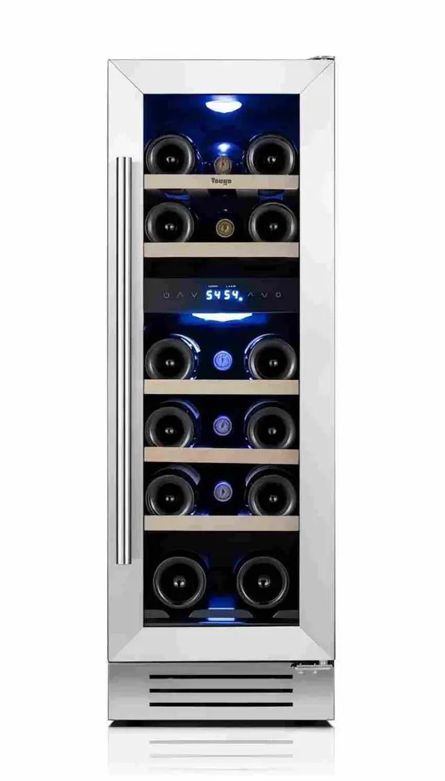 Main image of Yeego 12 Inch Wine Cooler and Refrigerator - 17 Bottles Wine Fridge with Glass Door, Dual Zone 40-65°F Digital Temperature Control Wine Cellar, Built In/Freestanding/Under Counter for Home Bar Office