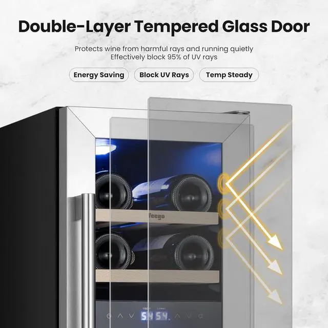 Alt view image 6 of 7 - Yeego 12 Inch Wine Cooler and Refrigerator - 17 Bottles Wine Fridge with Glass Door, Dual Zone 40-65°F Digital Temperature Control Wine Cellar, Built In/Freestanding/Under Counter for Home Bar Office