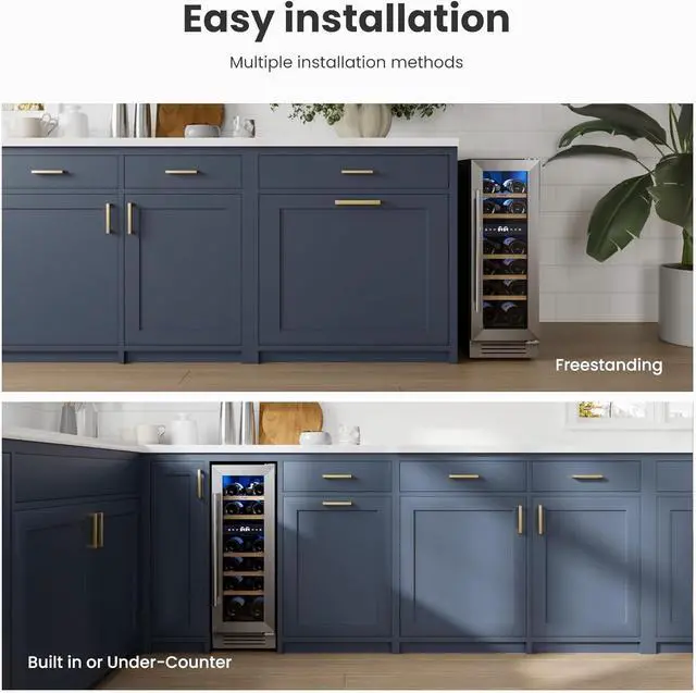 Alt view image 7 of 7 - Yeego 12 Inch Wine Cooler and Refrigerator - 17 Bottles Wine Fridge with Glass Door, Dual Zone 40-65°F Digital Temperature Control Wine Cellar, Built In/Freestanding/Under Counter for Home Bar Office
