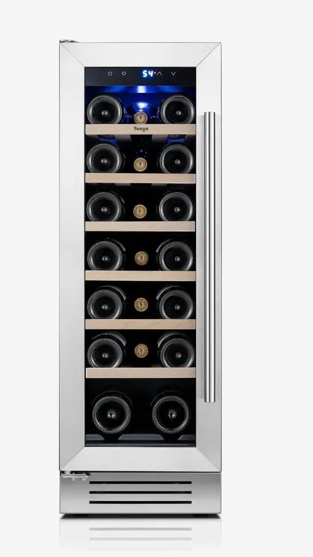 Main image of Yeego 12 Inch Wine Cooler Refrigerator - 20 Bottle Wine Fridge with Glass Door, 40-65°F Temperature Control, Adjustable Shelves & Blue LED Light, Built-In/Freestanding Wine Cellar for Home Bar Kitchen
