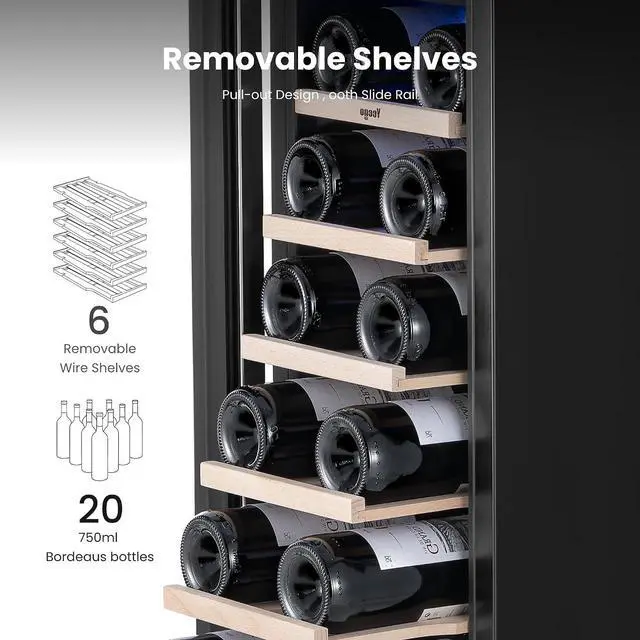 Alt view image 3 of 7 - Yeego 12 Inch Wine Cooler Refrigerator - 20 Bottle Wine Fridge with Glass Door, 40-65°F Temperature Control, Adjustable Shelves & Blue LED Light, Built-In/Freestanding Wine Cellar for Home Bar Kitchen