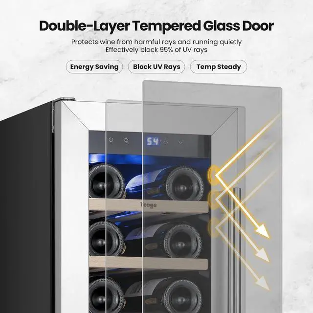 Alt view image 6 of 7 - Yeego 12 Inch Wine Cooler Refrigerator - 20 Bottle Wine Fridge with Glass Door, 40-65°F Temperature Control, Adjustable Shelves & Blue LED Light, Built-In/Freestanding Wine Cellar for Home Bar Kitchen