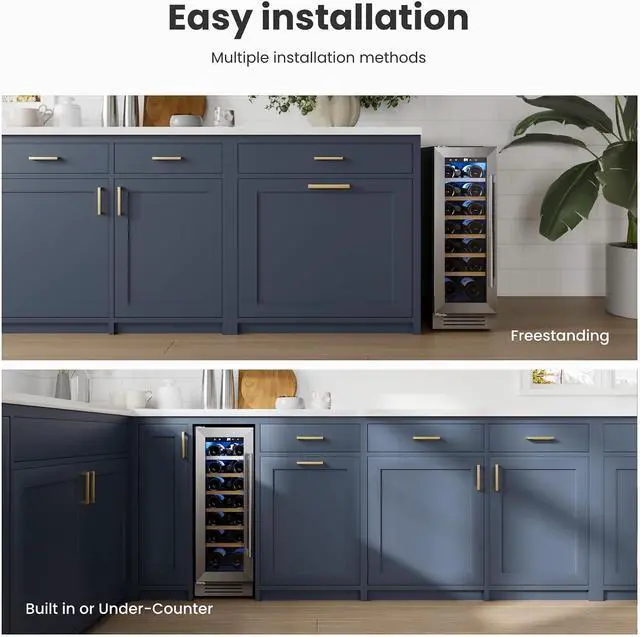 Alt view image 7 of 7 - Yeego 12 Inch Wine Cooler Refrigerator - 20 Bottle Wine Fridge with Glass Door, 40-65°F Temperature Control, Adjustable Shelves & Blue LED Light, Built-In/Freestanding Wine Cellar for Home Bar Kitchen