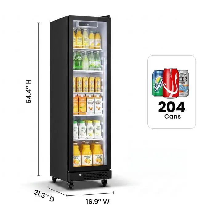 Alt view image 2 of 7 - Yeego 6.9 Cu.Ft. Commercial Refrigerator, Glass Door Display Beverage Fridge with Dual-Layer Glass Door & Adjustable Shelves, LED Light, Upright Beverage Cooler Merchandiser for Shop Restaurant Bar