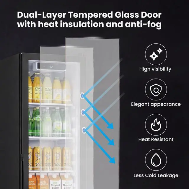 Alt view image 4 of 7 - Yeego Commercial Beverage Refrigerator, 8.3 Cu.Ft Dual-Layer Glass Door Display Fridge with Adjustable Shelves and LED Light Merchandiser Refrigerator, 32-50°F for Supermarket Store Bar Restaurant