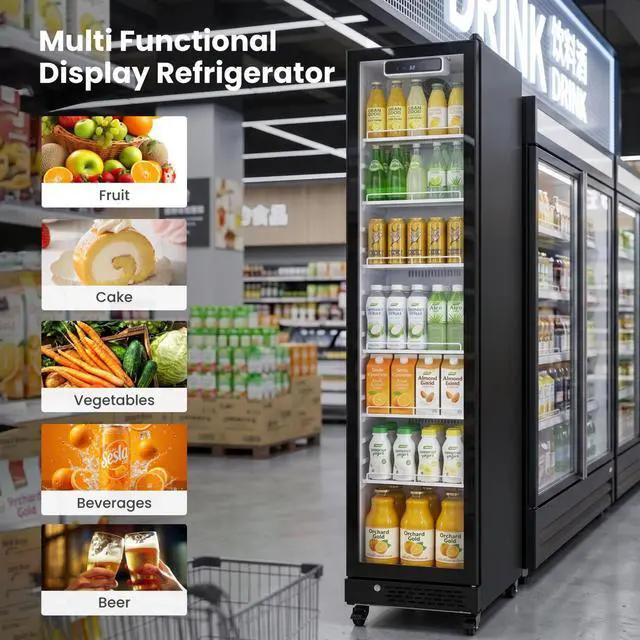 Alt view image 7 of 7 - Yeego Commercial Beverage Refrigerator, 8.3 Cu.Ft Dual-Layer Glass Door Display Fridge with Adjustable Shelves and LED Light Merchandiser Refrigerator, 32-50°F for Supermarket Store Bar Restaurant