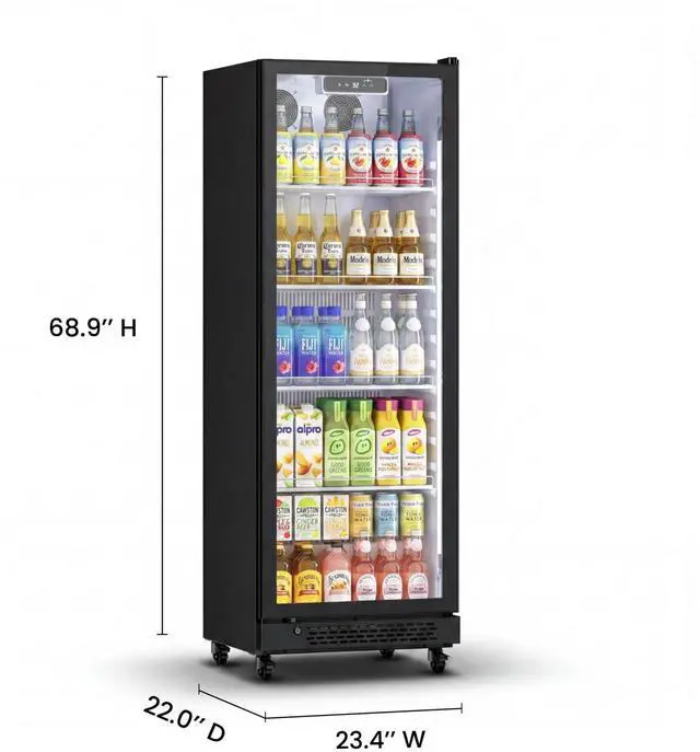 Alt view image 2 of 7 - Yeego Commercial Beverage Refrigerator, 10.8 Cu.Ft Double Tempered Glass Door Merchandiser Fridge with Adjustable Shelves & LED Light Display Refrigerator, 32-50°F for Store Restaurant Bar Office
