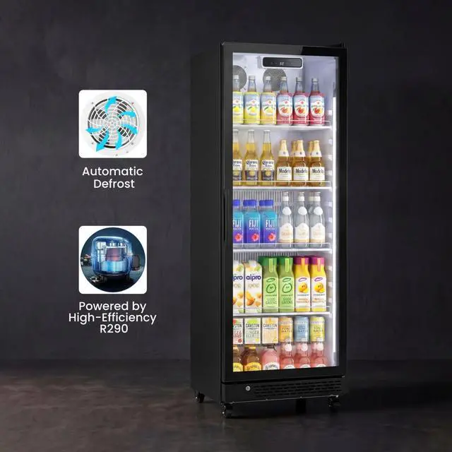 Alt view image 4 of 7 - Yeego Commercial Beverage Refrigerator, 10.8 Cu.Ft Double Tempered Glass Door Merchandiser Fridge with Adjustable Shelves & LED Light Display Refrigerator, 32-50°F for Store Restaurant Bar Office