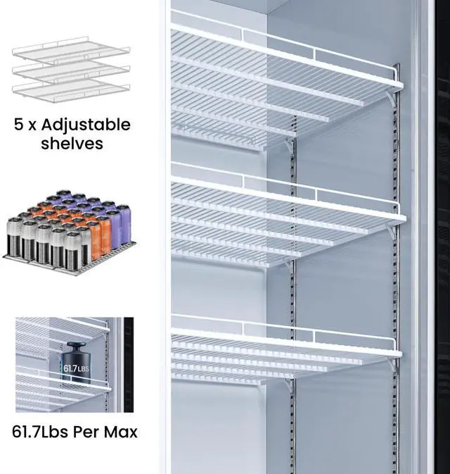 Alt view image 3 of 7 - Yeego Commercial Beverage Refrigerator, 10.8 Cu.Ft Double Tempered Glass Door Merchandiser Fridge with Adjustable Shelves & LED Light Display Refrigerator, 32-50°F for Store Restaurant Bar Office