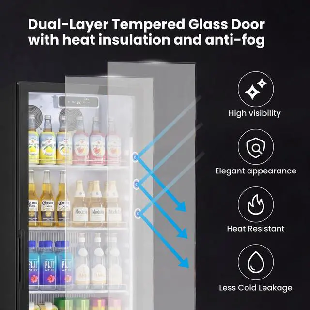 Alt view image 5 of 7 - Yeego Commercial Beverage Refrigerator, 10.8 Cu.Ft Double Tempered Glass Door Merchandiser Fridge with Adjustable Shelves & LED Light Display Refrigerator, 32-50°F for Store Restaurant Bar Office
