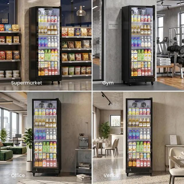 Alt view image 7 of 7 - Yeego Commercial Beverage Refrigerator, 10.8 Cu.Ft Double Tempered Glass Door Merchandiser Fridge with Adjustable Shelves & LED Light Display Refrigerator, 32-50°F for Store Restaurant Bar Office