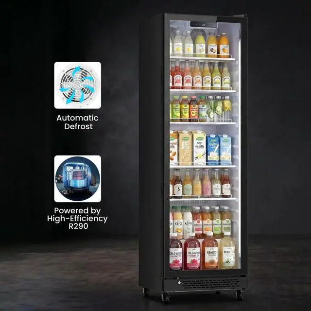 Alt view image 4 of 7 - Yeego Commercial Beverage Refrigerator, 12.2 Cu.Ft Double Tempered Glass Door Drinks Cooler Merchandiser Display Fridge with Adjustable Shelves, Auto-Defrost, 32-50°F for Store Restaurant Bar Office