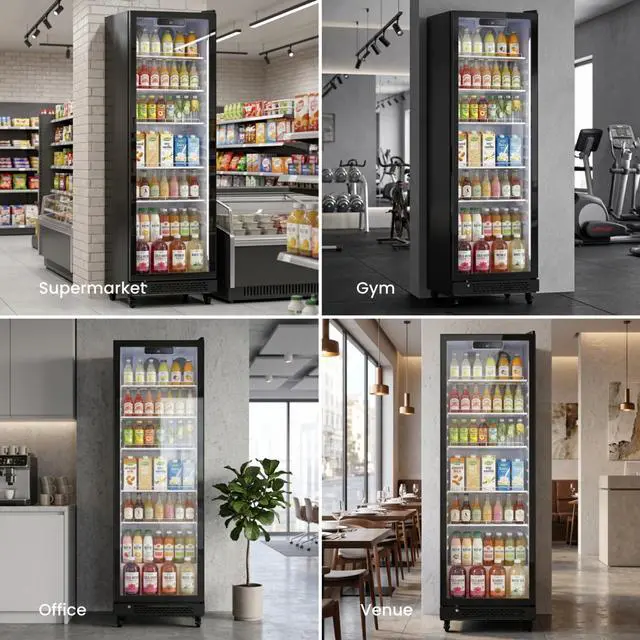 Alt view image 7 of 7 - Yeego Commercial Beverage Refrigerator, 12.2 Cu.Ft Double Tempered Glass Door Drinks Cooler Merchandiser Display Fridge with Adjustable Shelves, Auto-Defrost, 32-50°F for Store Restaurant Bar Office