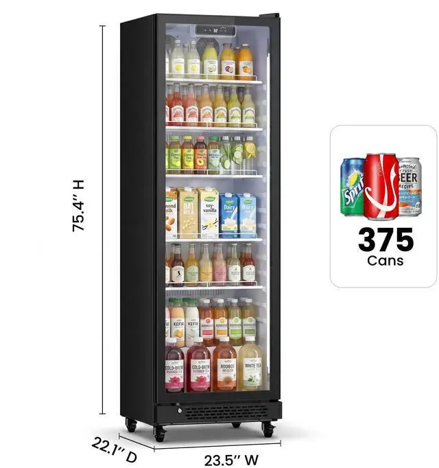 Alt view image 2 of 7 - Yeego Commercial Beverage Refrigerator, 12.2 Cu.Ft Double Tempered Glass Door Drinks Cooler Merchandiser Display Fridge with Adjustable Shelves, Auto-Defrost, 32-50°F for Store Restaurant Bar Office
