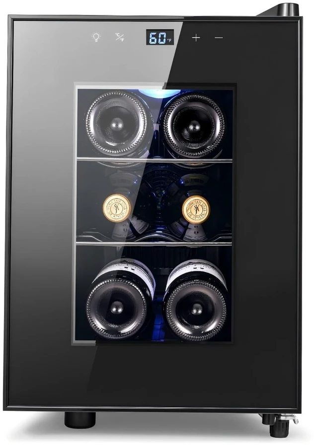 Main image of Yeego 6 Bottle Thermoelectric Wine Cooler Refrigerator - Adjustable Temperature Range 40-65°F, Countertop Freestanding Red & White Wine Cellar, Mini Wine Fridge with Glass Door, 38dB Quiet Operation