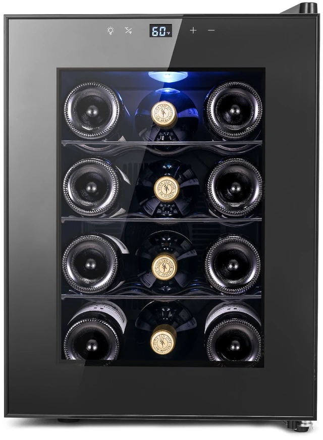 Main image of Yeego 12 Bottle Thermoelectric Wine Cooler Refrigerator, Countertop/Freestanding Mini Wine Fridge with Glass Door, 3 Adjustable Shelves, 40-65°F for Red, White & Champagne, 38dB Quiet Operation