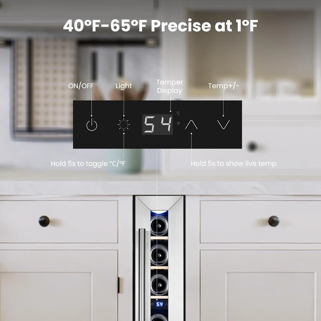 Alt view image 3 of 7 - Yeego 6 Inch Wine Cooler Refrigerator - 7 Bottles Wine Fridge with Glass Door, 40-65°F Digital Temperature Control, 360° Cooling, Adjustable Shelves, Freestanding/Built-In Home Bar Office(Right Hinge)