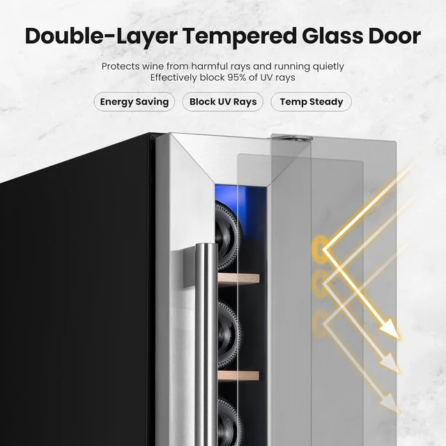 Alt view image 4 of 7 - Yeego 6 Inch Wine Cooler Refrigerator - 7 Bottles Wine Fridge with Glass Door, 40-65°F Digital Temperature Control, 360° Cooling, Adjustable Shelves, Freestanding/Built-In Home Bar Office(Right Hinge)