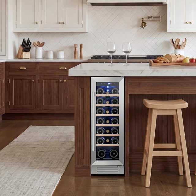 Alt view image 6 of 7 - Yeego 12 Inch Wine Cooler Refrigerator - 20 Bottles Wine Fridge with Glass Door, 40-65°F, 360° Cooling, Automatic Defrost, Energy Efficient, Built In/Under Counter for Home Bar Office (2.05 Cu.ft)