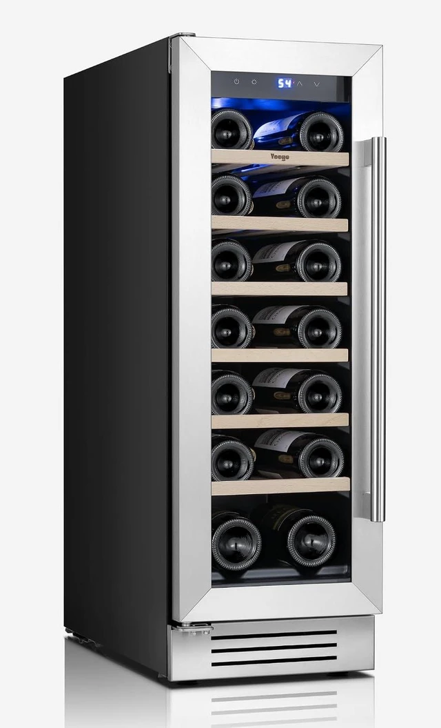 Main image of Yeego 12 Inch Wine Cooler Refrigerator - 2.05 Cu.ft Wine Fridge Holds 20 Bottles, 40-65°F, 360° Cooling, Automatic Defrost, Adjustable Shelves, Freestanding/Built In/Under Counter for Home Bar Office