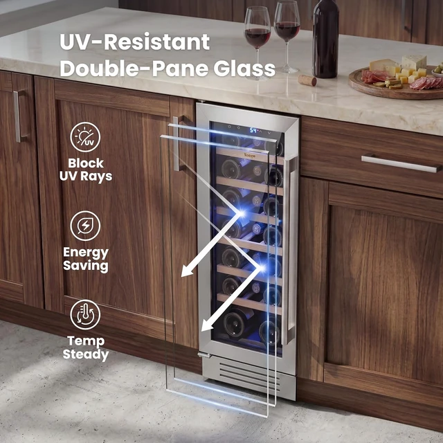 Alt view image 4 of 7 - Yeego 12 Inch Wine Cooler Refrigerator - 2.05 Cu.ft Wine Fridge Holds 20 Bottles, 40-65°F, 360° Cooling, Automatic Defrost, Adjustable Shelves, Freestanding/Built In/Under Counter for Home Bar Office