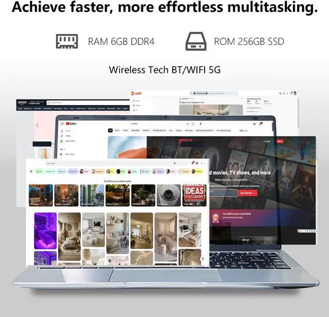 Alt view image 5 of 7 - Elepad Windows Laptop Computer, 14.1 Inch Windows 11 Laptop Notebook Traditional Laptop PC with Intel Celeron J4105 Quad Core 6GB DDR4 256GB SSD 2.4/5G WiFi BT4.0 HDMI USB 3.0 1920X1200 IPS Webcam