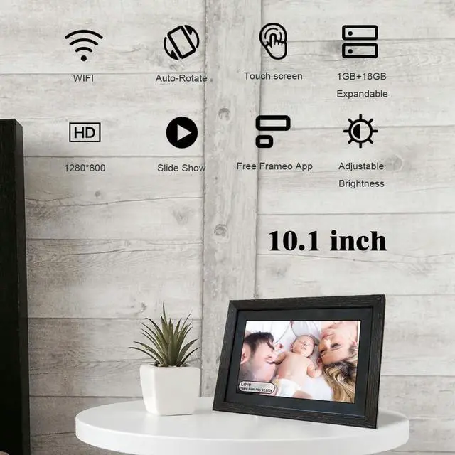 Alt view image 2 of 6 - Elepad Digital Picture Frame, Frameo Digital Picture Photo Video Frame Slideshow with WiFi 10.1 Inch 1280X800 IPS Touch Screen 16GB ROM +128GB Expandable, Display Pictures Videos via Frameo App