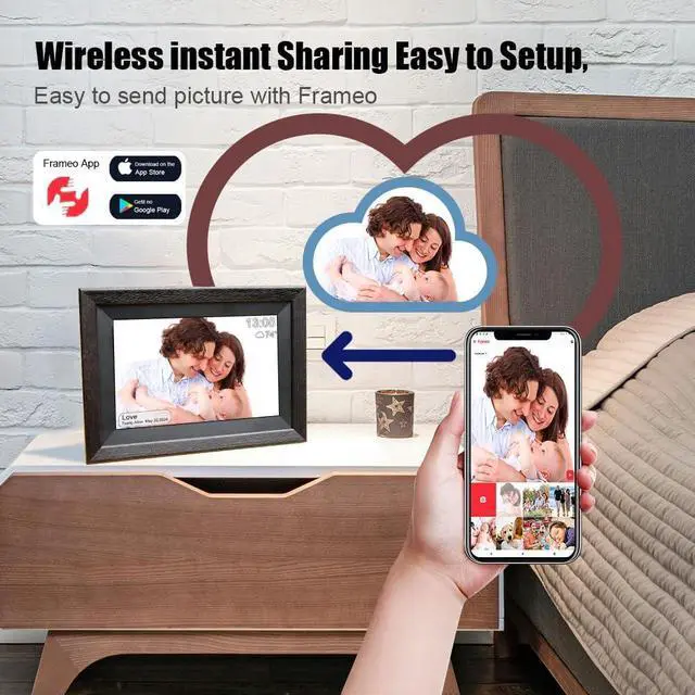 Alt view image 3 of 6 - Elepad Digital Picture Frame, Frameo Digital Picture Photo Video Frame Slideshow with WiFi 10.1 Inch 1280X800 IPS Touch Screen 16GB ROM +128GB Expandable, Display Pictures Videos via Frameo App