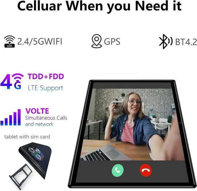 Alt view image 6 of 7 - Elepad 2024 Newest Tablet Cellular Android Tablets Octa-Core Android 13 Unlocked Tablet with SIM Card Slot, 128GB ROM+4GB RAM, 10 Inch 5MP+13MP Camera/5G WIFI GPS/BT/6000mAh/1280*800 IPS Screen
