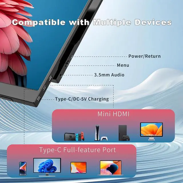 Alt view image 6 of 7 - Elepad Portable Monitor 15.6 Inch 1080P FHD External Display with USB C Mini HDMI, Cover & Speaker - Ideal for Laptop, PC, MAC, Phone, PS4/5, Xbox, Switch - Perfect for Travel, Gaming, and Work