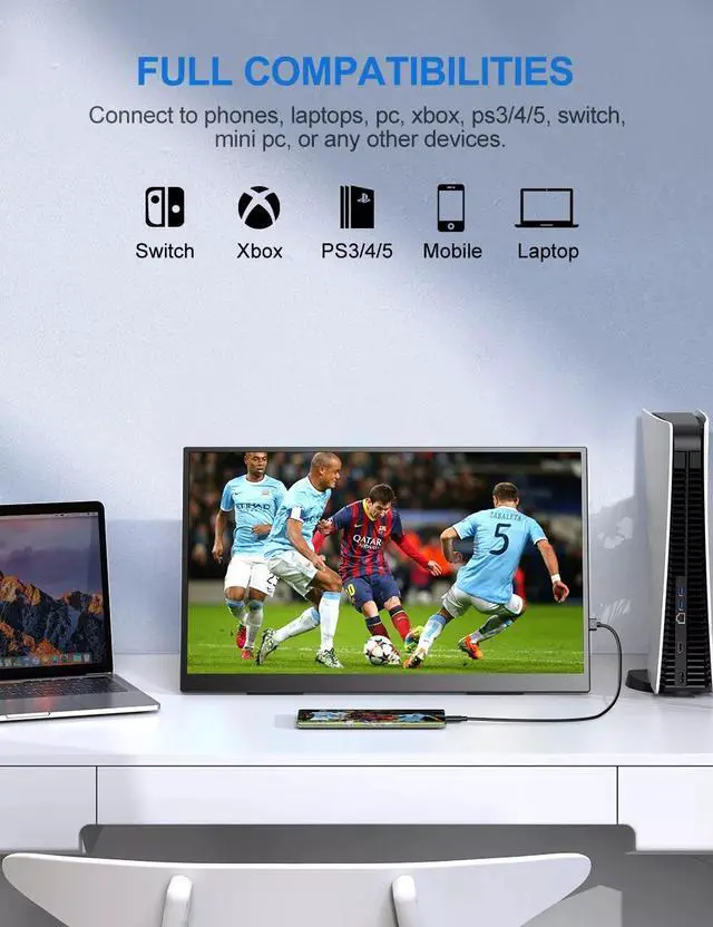 Alt view image 5 of 7 - EVICIV 18.5" 100Hz Gaming Monitor Full HD HDMI USB C Laptop Screen Stand & VESA HDMI 2*Type C Switch Display for PS Xbox