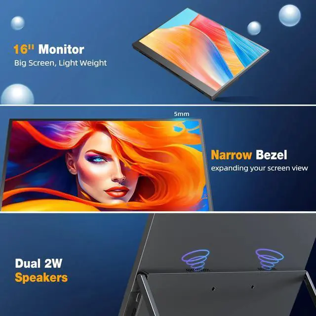 Alt view image 7 of 7 - EVICIV 16" 2K Portable Monitor 2560*1600 1500:1 100%sRGB HDMI USB C OTG w/VESA