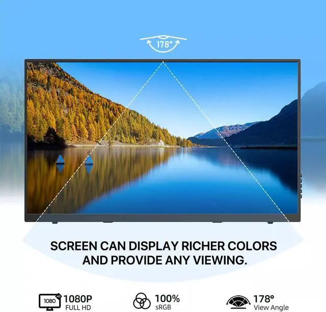 Alt view image 4 of 7 - EVICIV 18.5" 1920*1080 Portable Monitor 100% sRGB USB-C Ultra Slim Screen LCD Display w/Stand HDMI &USB C Ports