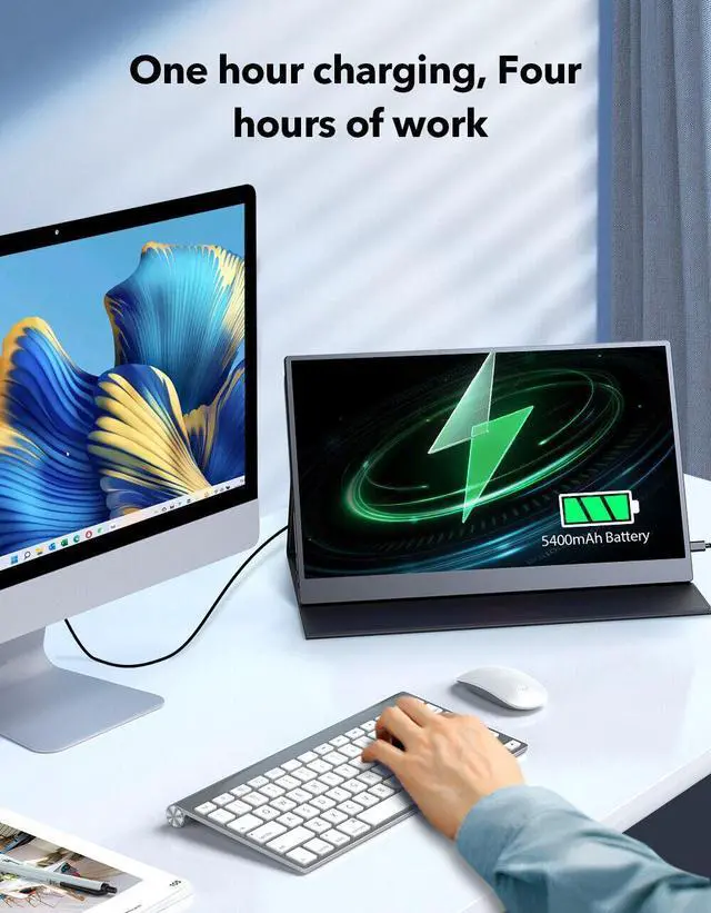 Alt view image 2 of 7 - EVICIV 15.6"  Touchscreen Portable Monitor 15.6'' 2*USB C 1080P HDMI USB C OTG Battery Display For Mac Pro