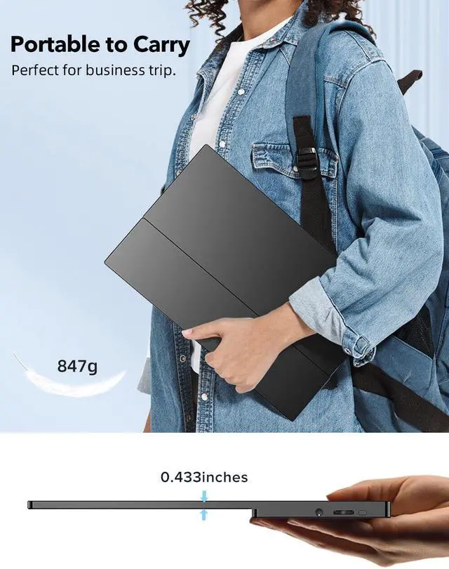 Alt view image 3 of 7 - EVICIV 15.6"  Touchscreen Portable Monitor 15.6'' 2*USB C 1080P HDMI USB C OTG Battery Display For Mac Pro