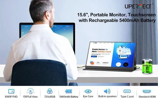 Alt view image 5 of 7 - EVICIV 15.6"  Touchscreen Portable Monitor 15.6'' 2*USB C 1080P HDMI USB C OTG Battery Display For Mac Pro