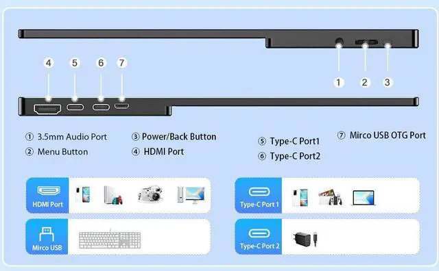 Alt view image 6 of 7 - EVICIV 15.6"  Touchscreen Portable Monitor 15.6'' 2*USB C 1080P HDMI USB C OTG Battery Display For Mac Pro